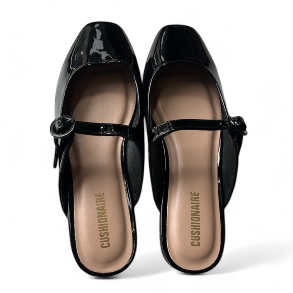 Cushionaire Jackpot Mary Jane Black Patent Leather Vegan Mule Clog Sz 7.5 NWOB